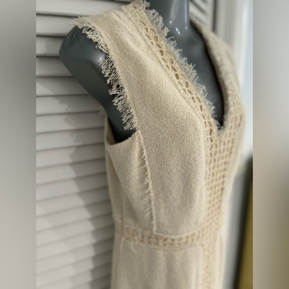 Rebecca Taylor Cream Stretch Tweed and Lace fringed hem dress size 6 - Picture 5 of 10